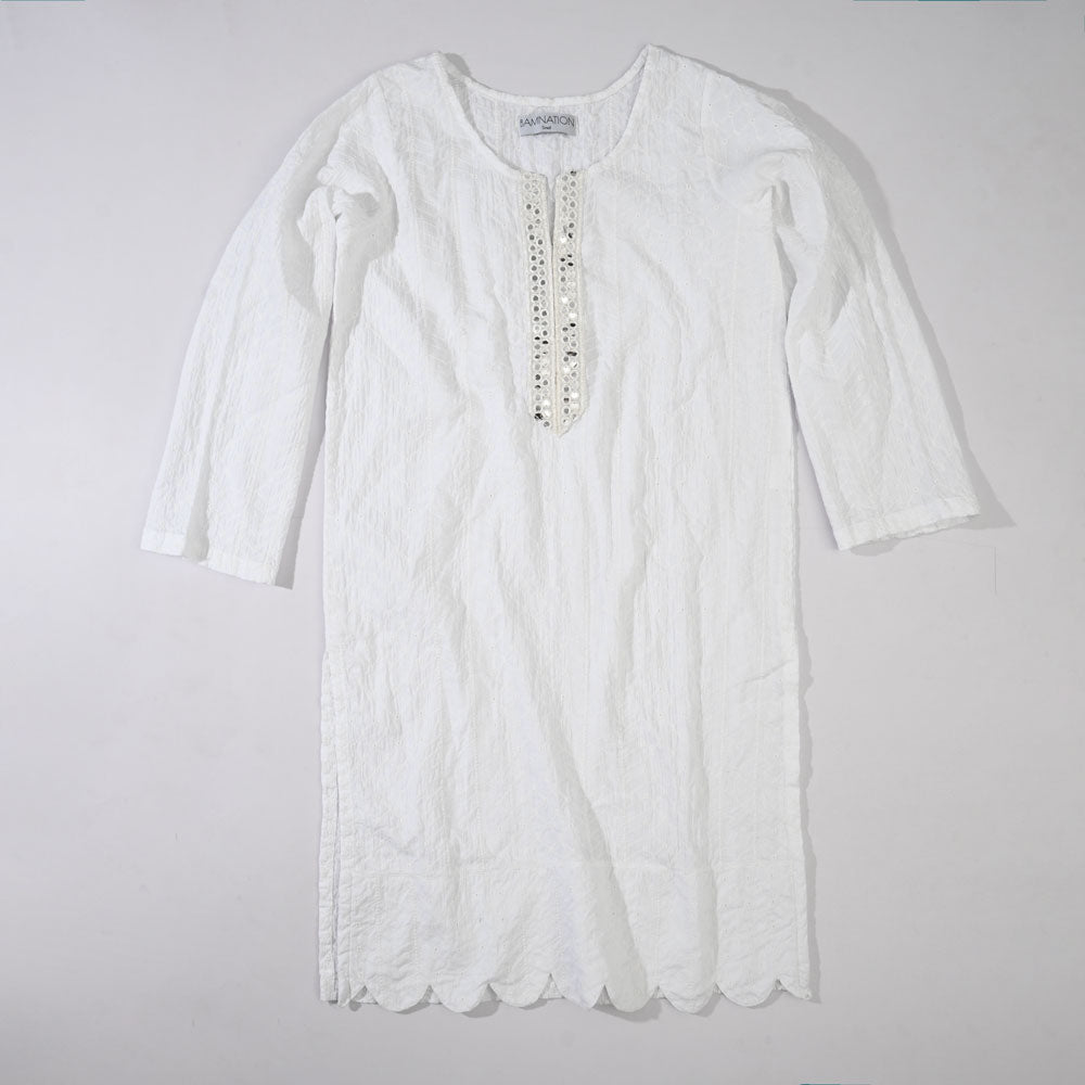 Bamnation Women's Chikankari Design Embroidered Stitched Kurta Women's Kurti Bamnation White S 