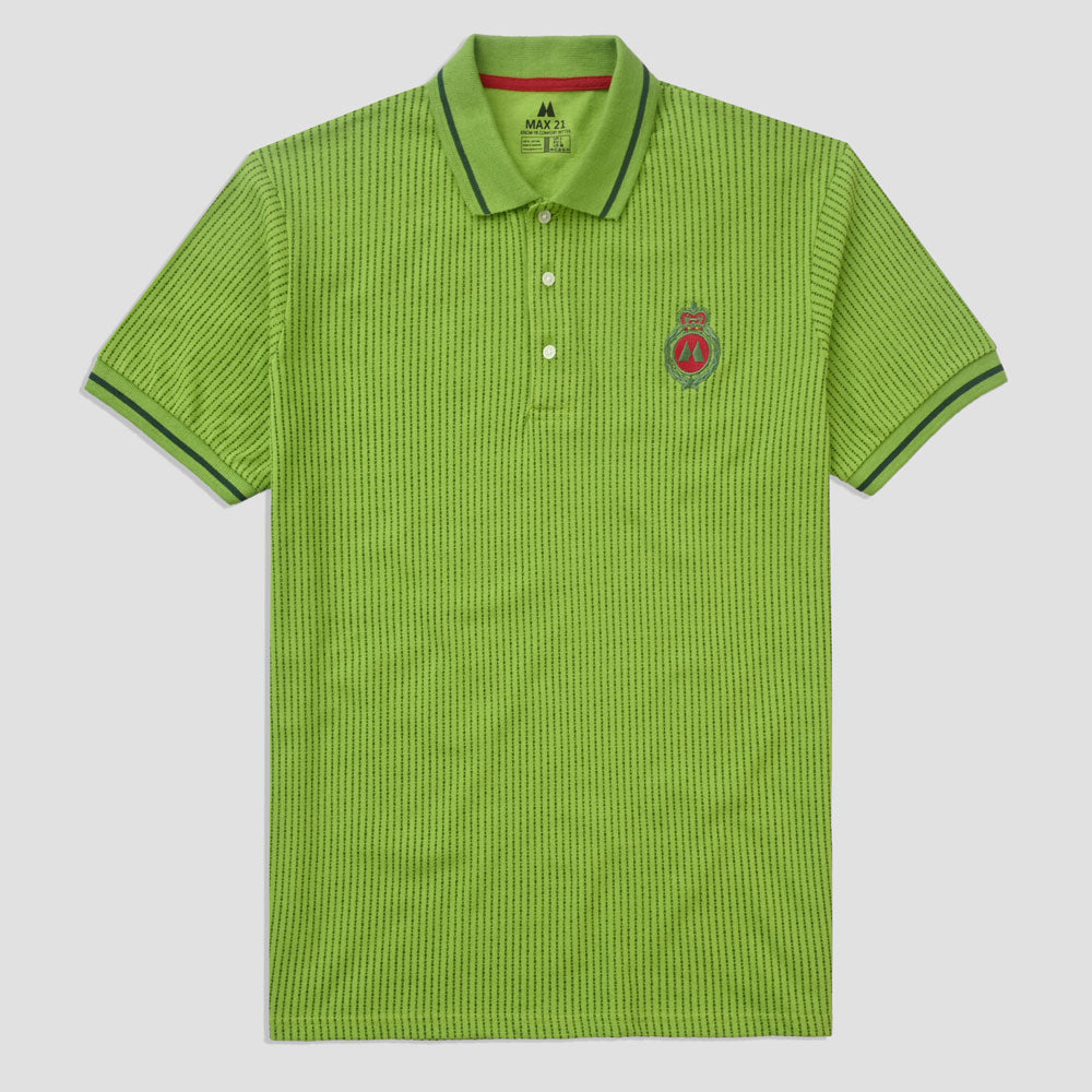 Max 21 Men's Lining Design Logo Embroidered Short Sleeve Polo Shirt Men's Polo Shirt SZK Green S 