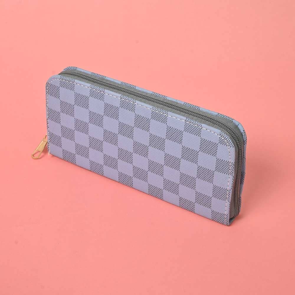 Women's Multi Square Design Faux Leather Zip Closure Wallet/Purse Hand Bag NB Enterprises Powder Blue 