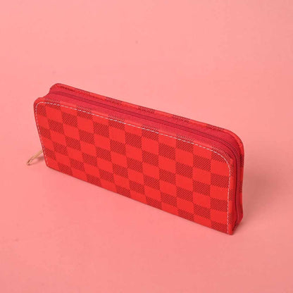 Women's Multi Square Design Faux Leather Zip Closure Wallet/Purse Hand Bag NB Enterprises Red 