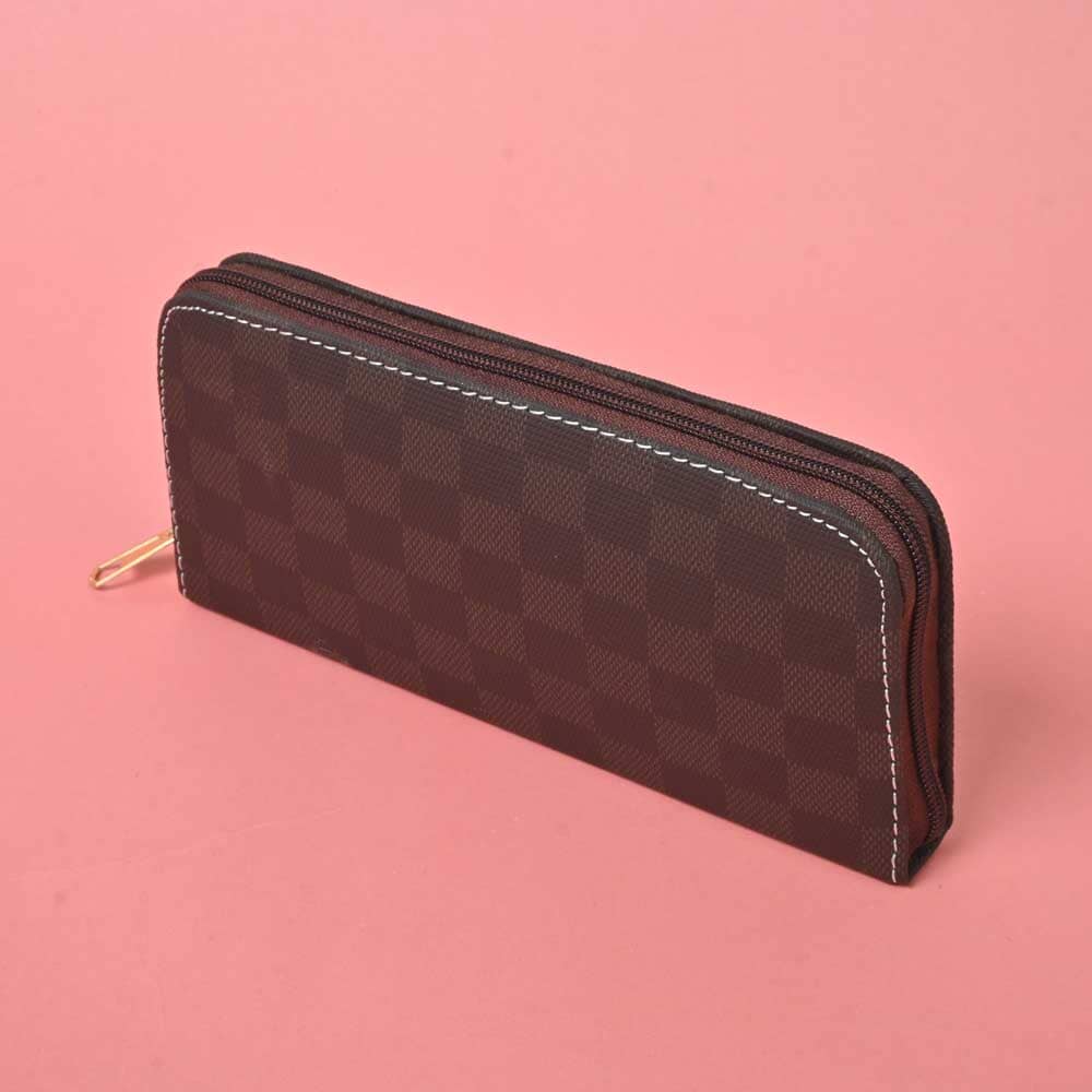 Women's Multi Square Design Faux Leather Zip Closure Wallet/Purse Hand Bag NB Enterprises Chocolate 