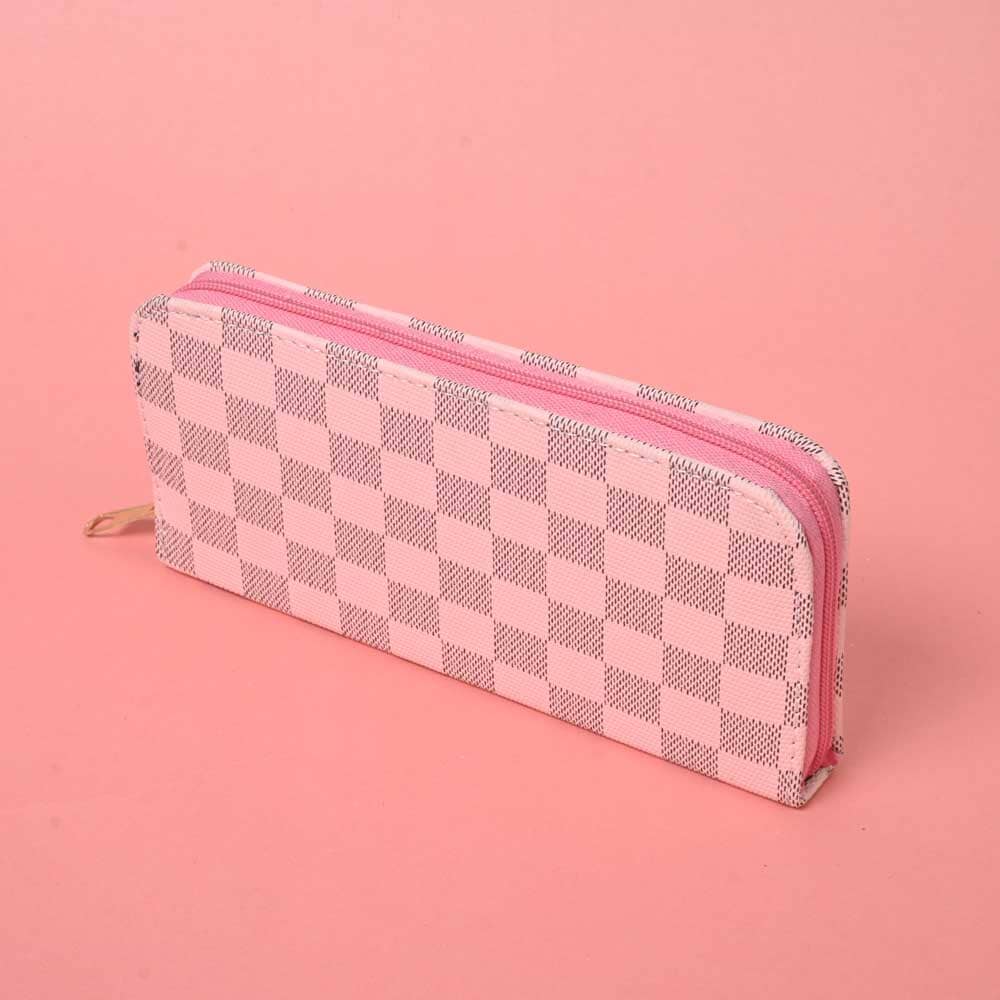 Women's Multi Square Design Faux Leather Zip Closure Wallet/Purse Hand Bag NB Enterprises Pink 