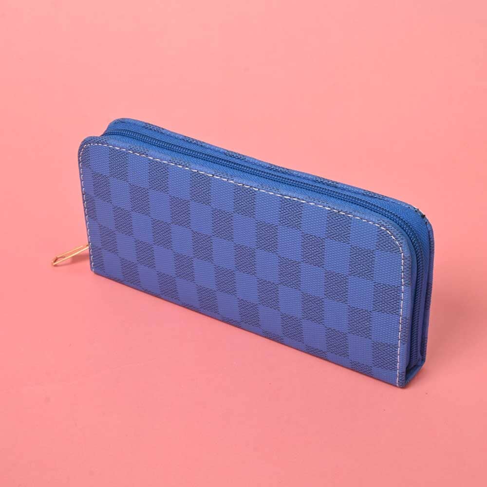 Women's Multi Square Design Faux Leather Zip Closure Wallet/Purse Hand Bag NB Enterprises Blue 