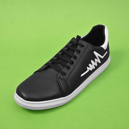 Men's Life Lines Printed Faux Leather Lace Up Sneaker Shoes Men's Shoes SNAN Traders Black & White EUR 39 