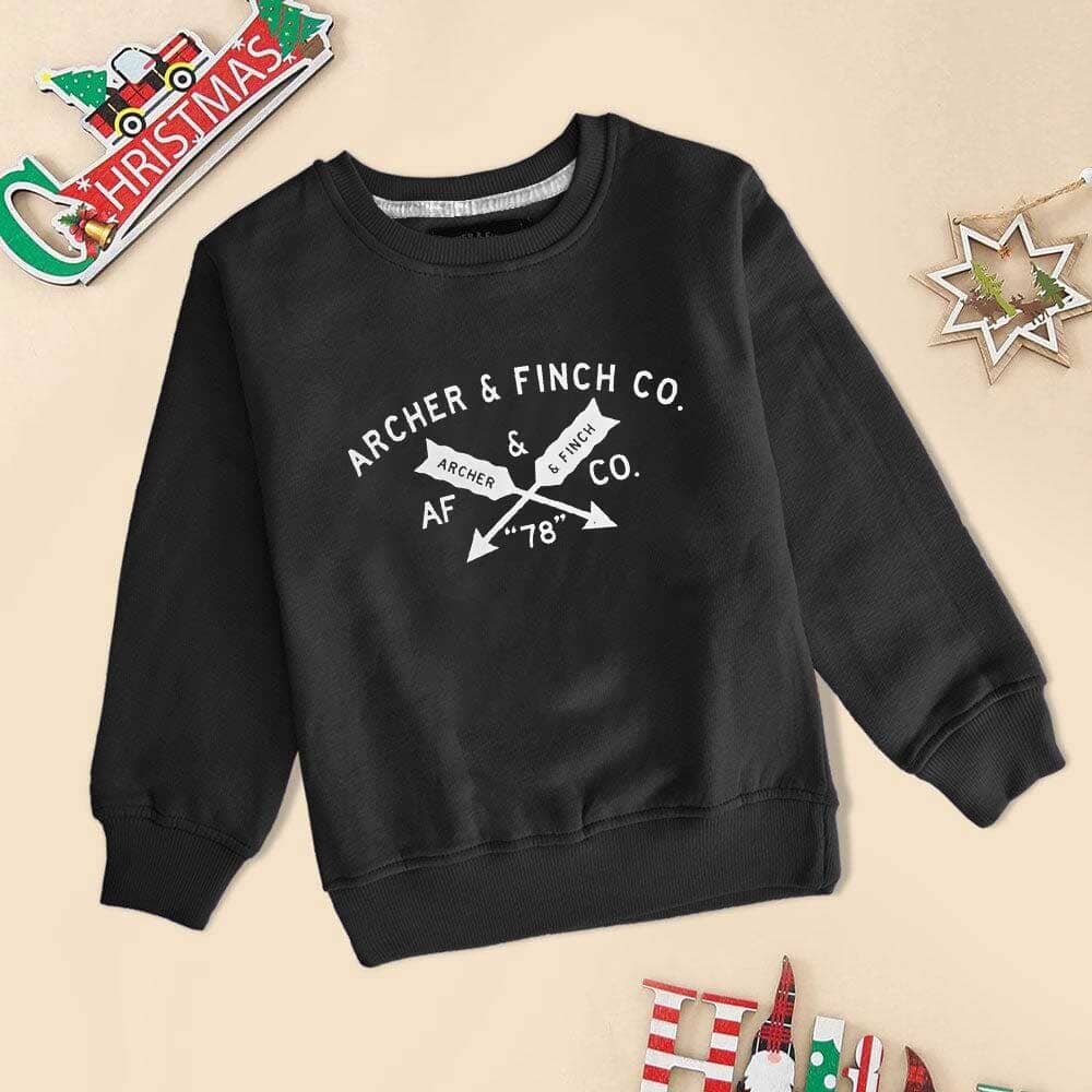 Archer & Finch Kid's Arrow Printed Contrast Neck Sweat Shirt Boy's Sweat Shirt LFS Dark Grey 3-4 Years 