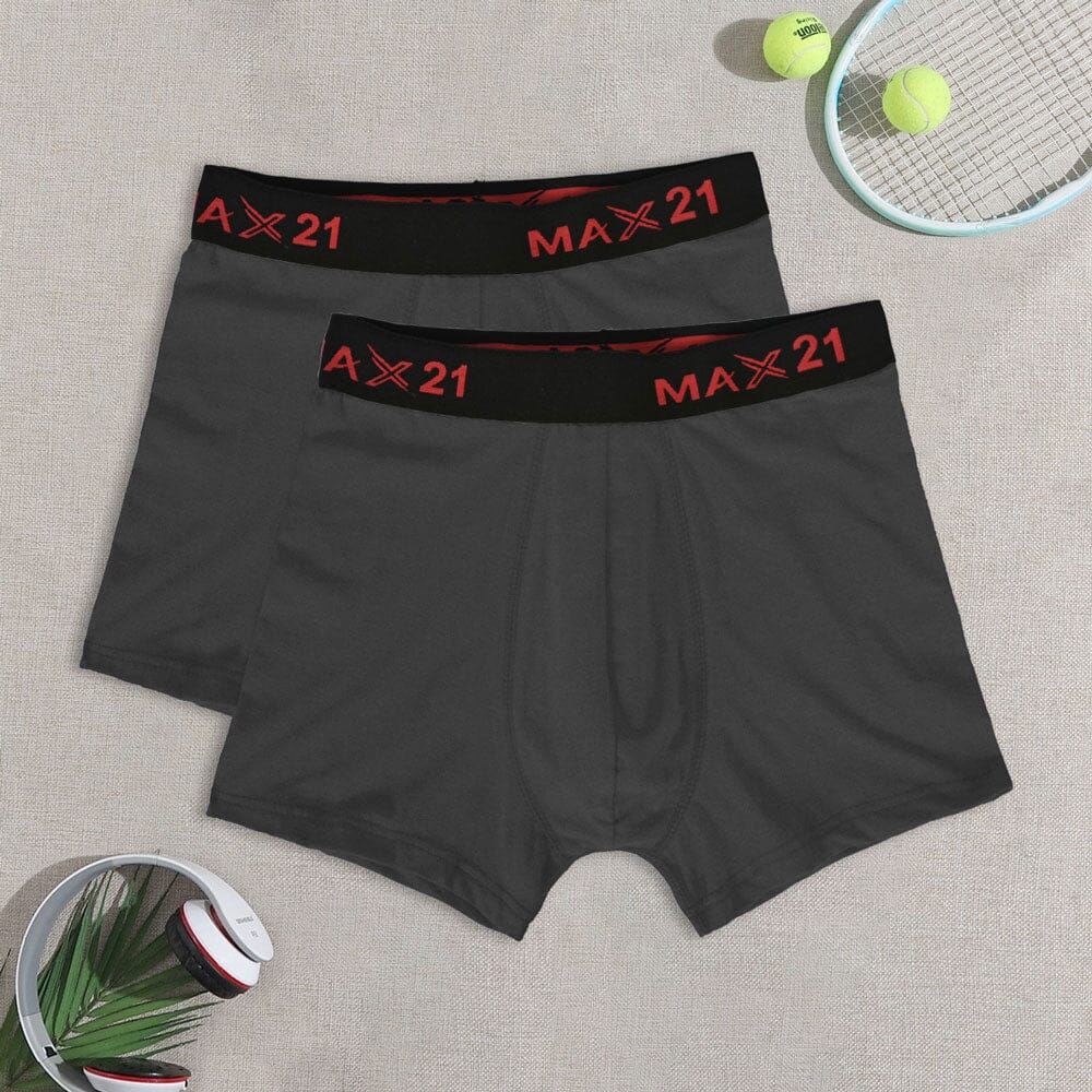 Max 21 Men's Stretch Jersey Boxer Shorts - Pack Of 2 Men's Underwear SZK Graphite L 