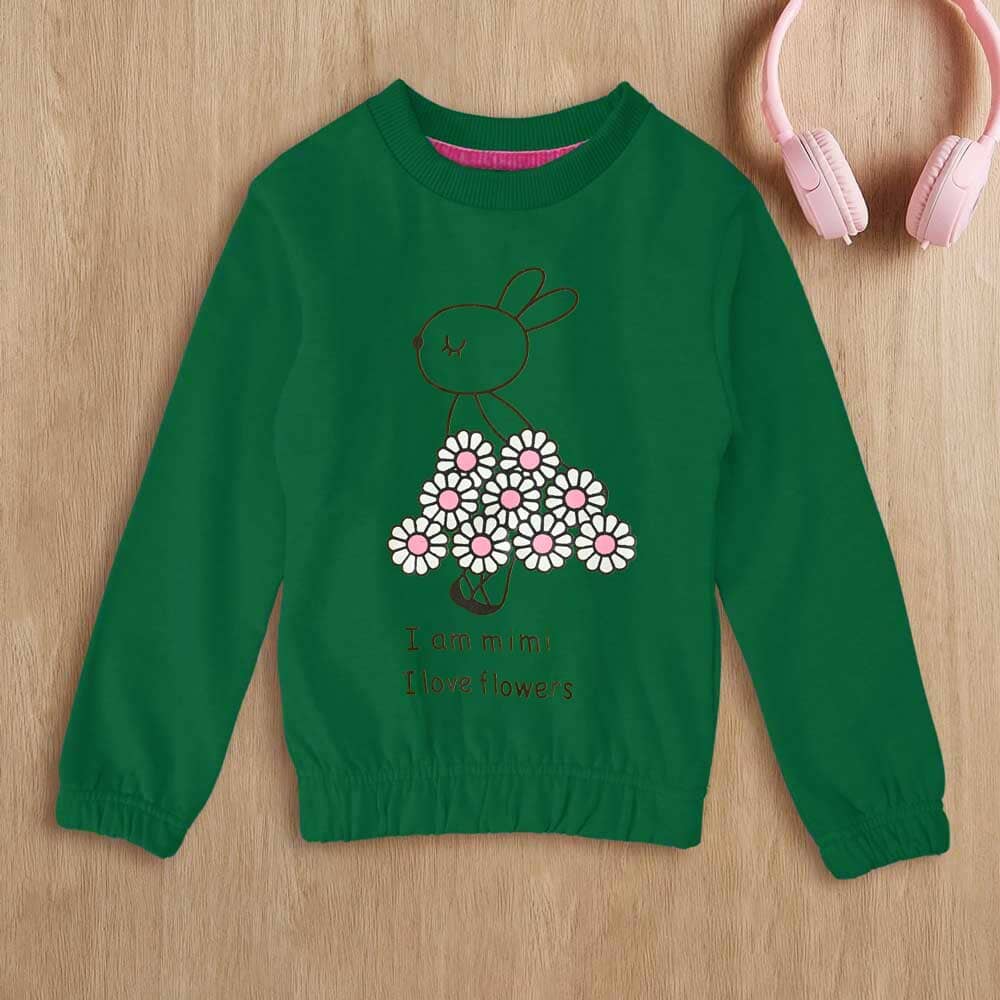 Lyallpur Girl's I Love Flower Printed Sweat Shirt Girl's Sweat Shirt LFS Green 2 Years 