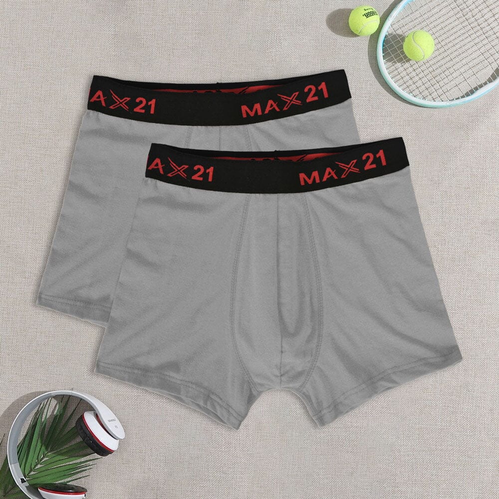 Max 21 Men's Stretch Jersey Boxer Shorts - Pack Of 2 Men's Underwear SZK Grey L 