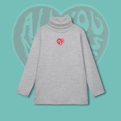 Polo Republica Kid's Need Love Embroidered High Neck Sweat Shirt Girl's Sweat Shirt Polo Republica Heather Grey 2-3 Years 