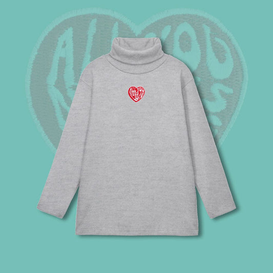 Polo Republica Kid's Need Love Embroidered High Neck Sweat Shirt Girl's Sweat Shirt Polo Republica Heather Grey 2-3 Years 