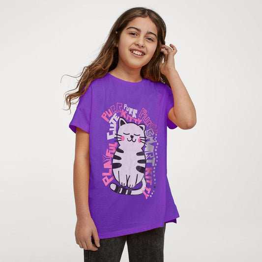 Poler Kid's Smart Kitty Printed Crew Neck Tee Shirt Girl's Tee Shirt IBT 