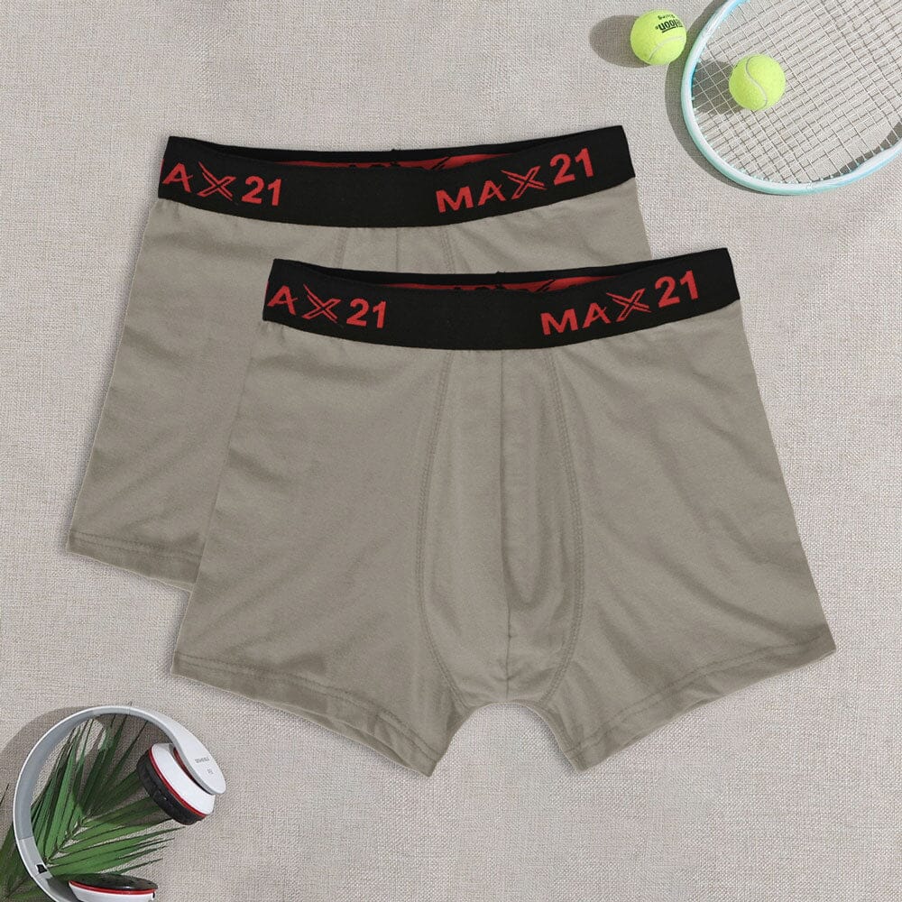 Max 21 Men's Stretch Jersey Boxer Shorts - Pack Of 2 Men's Underwear SZK Light Mud L 