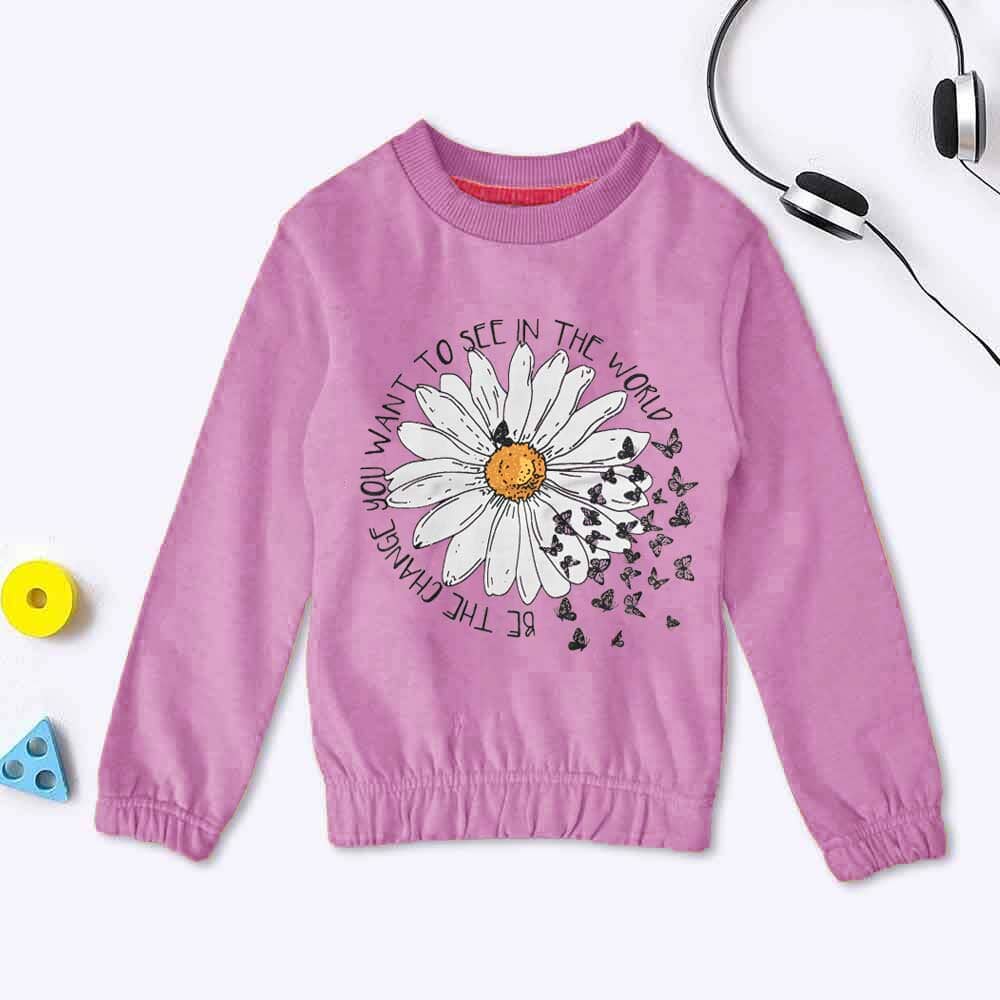 Lyallpur Girl's Sun Flower Printed Terry Sweat Shirt Girl's Sweat Shirt LFS Lilac 2 Years 