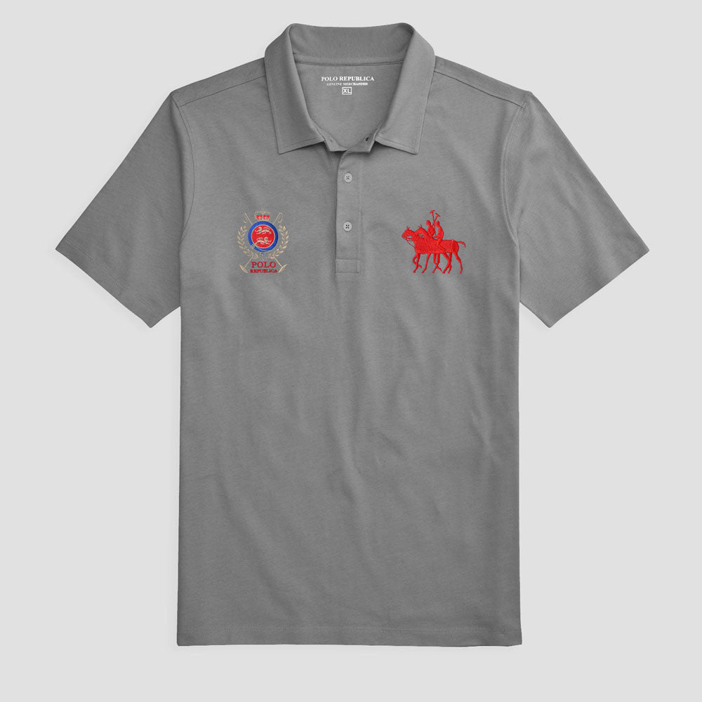 Polo Republica Men's Double Horse Embroidered Polo Shirt Men's Polo Shirt Polo Republica Graphite S 