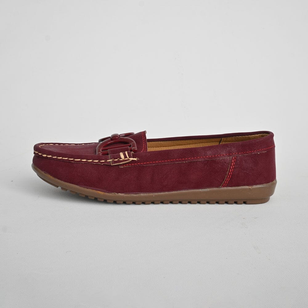 Classic Women's Buckle Design Moccasin Shoes Women's Shoes SNAN Traders Maroon EUR 35 