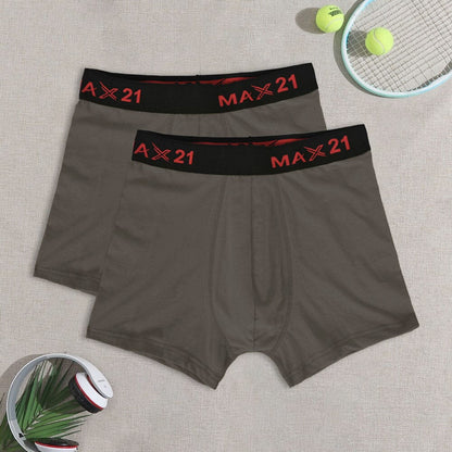 Max 21 Men's Stretch Jersey Boxer Shorts - Pack Of 2 Men's Underwear SZK Mud L 