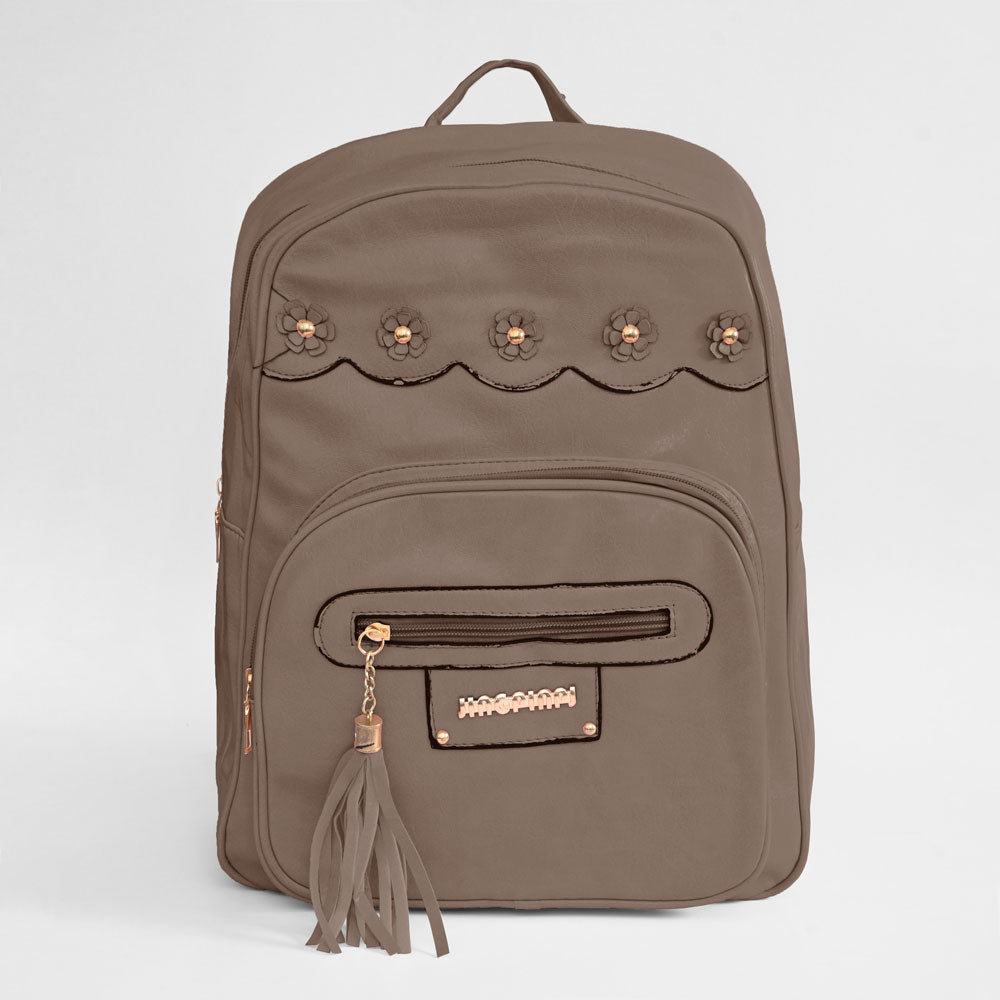 Jingpin Tassel Design Women's PU Leather Mini Backpack Hand Bag SMC Mud 