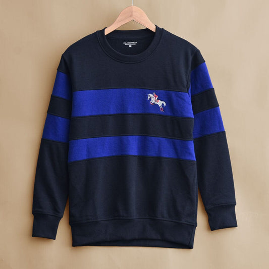 Polo Republica Men's Contrast Panel Jumping Horse Embroidered Terry Sweat Shirt Men's Sweat Shirt Polo Republica Navy & Royal S 