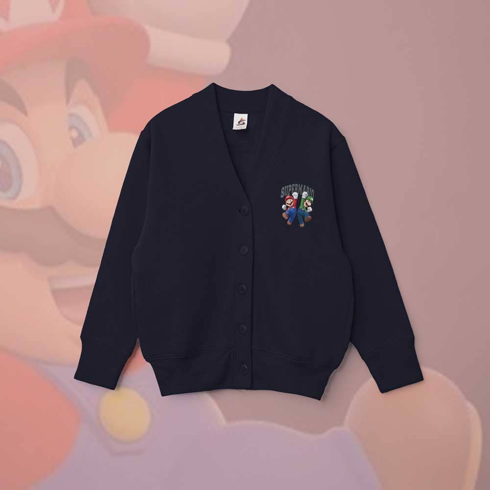 Smart Blanks Kid's Super Mario Printed Long Sleeve Fleece Cardigan Boy's Sweat Shirt Fiza Navy XS(3-4 Years) 