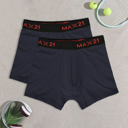 Max 21 Men's Stretch Jersey Boxer Shorts - Pack Of 2 Men's Underwear SZK Navy L 