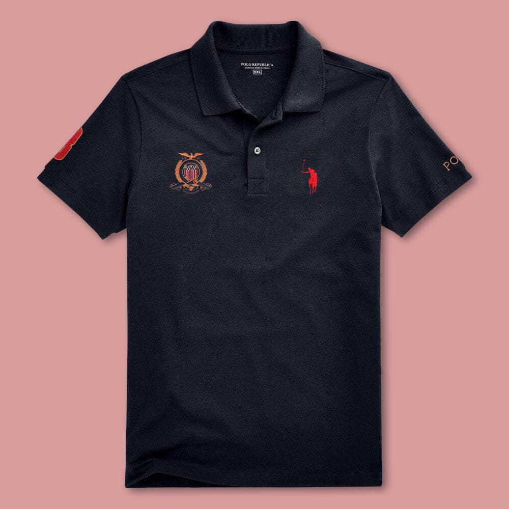 Polo Republica Men's Pony Crest & Polo 8 Embroidered Short Sleeve Polo Shirt Men's Polo Shirt Polo Republica Navy S 