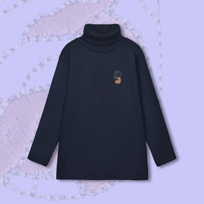 Polo Republica Kid's Deer Embroidered High Neck Sweat Shirt Girl's Sweat Shirt Polo Republica Navy 2-3 Years 