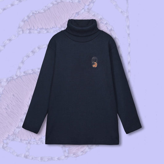 Polo Republica Kid's Deer Embroidered High Neck Sweat Shirt Girl's Sweat Shirt Polo Republica Navy 2-3 Years 