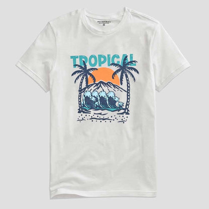 Polo Republica Men's Tropical Printed Crew Neck Tee Shirt Men's Tee Shirt Polo Republica Off White S 