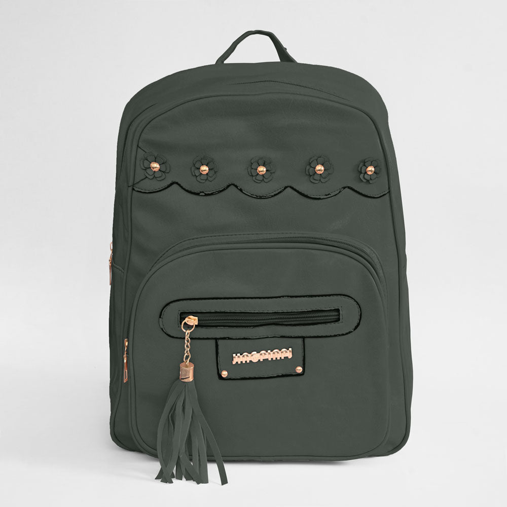 Jingpin Tassel Design Women's PU Leather Mini Backpack Hand Bag SMC Olive 