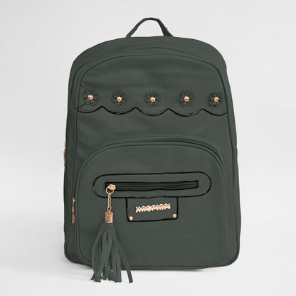 Jingpin Tassel Design Women's PU Leather Mini Backpack Hand Bag SMC Olive 