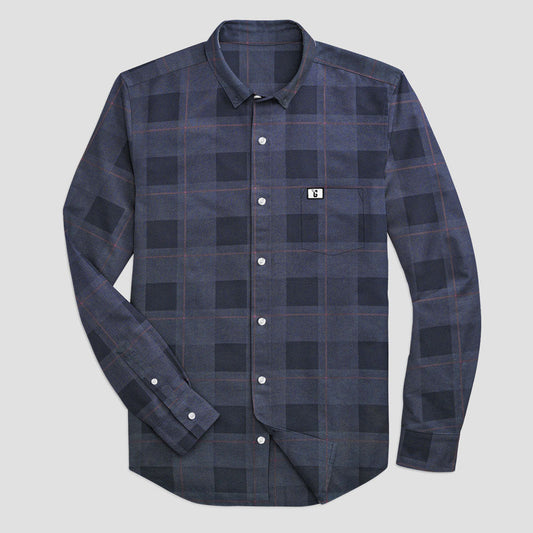 Men's Light Square Check Cut Label Long Sleeves Casual Shirt Men's Casual Shirt HAS Apparel Slate Grey S 