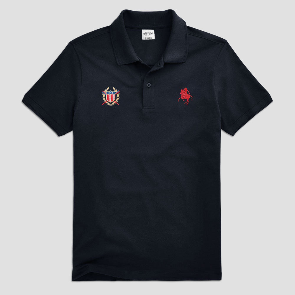 Ultimate Men's USA Horse Embroidered Short Sleeve Polo Shirt Men's Polo Shirt IST Navy XS 