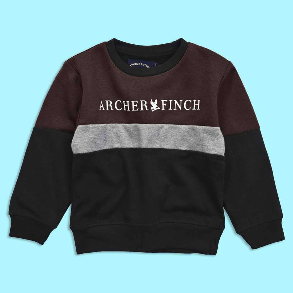 Archer & Finch Kid's Panel Design Logo Printed Sweat Shirt Boy's Sweat Shirt LFS Plum & Black 3-4 Years 