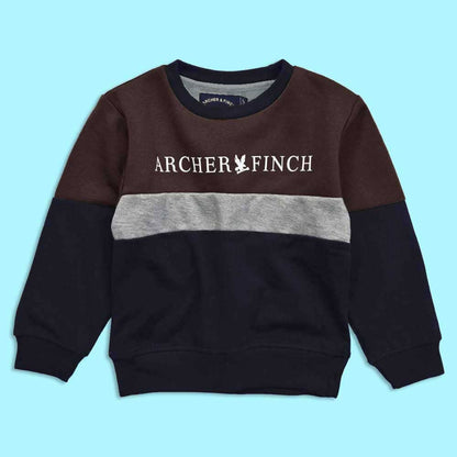 Archer & Finch Kid's Panel Design Logo Printed Sweat Shirt Boy's Sweat Shirt LFS Plum & Navy 3-4 Years 