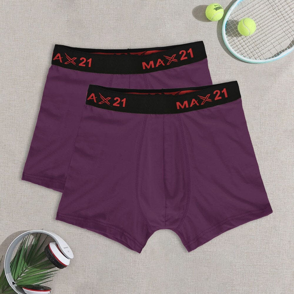 Max 21 Men's Stretch Jersey Boxer Shorts - Pack Of 2 Men's Underwear SZK Plum L 
