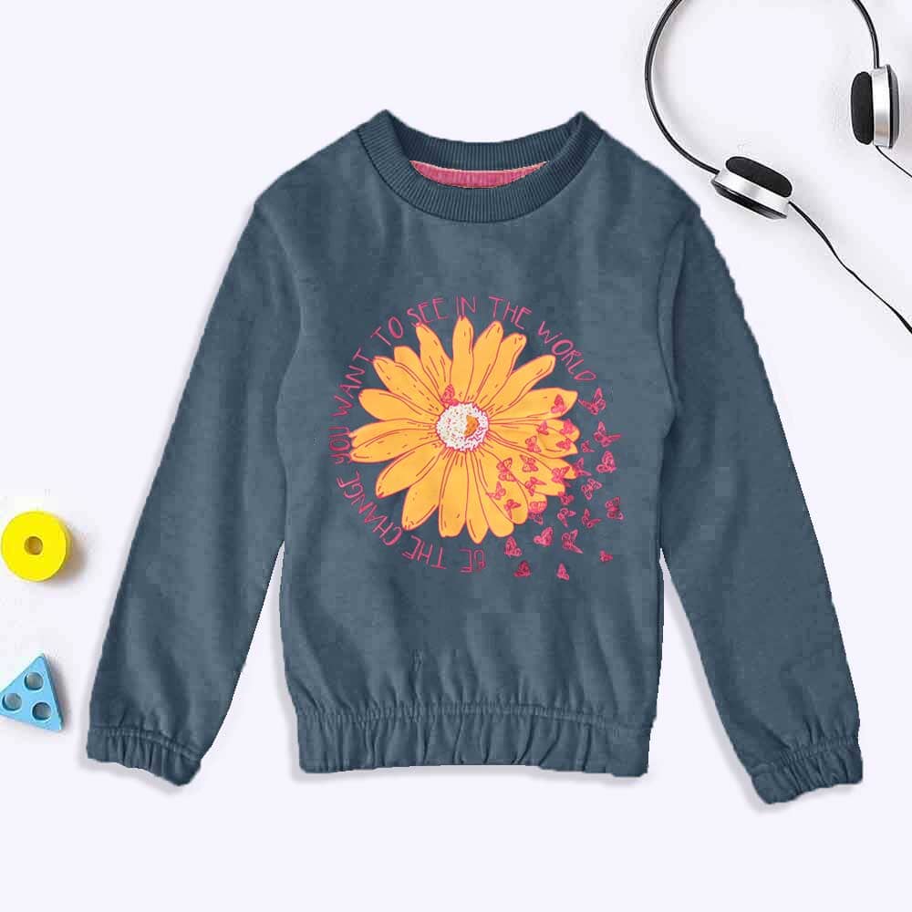 Lyallpur Girl's Sun Flower Printed Terry Sweat Shirt Girl's Sweat Shirt LFS Powder Blue 2 Years 
