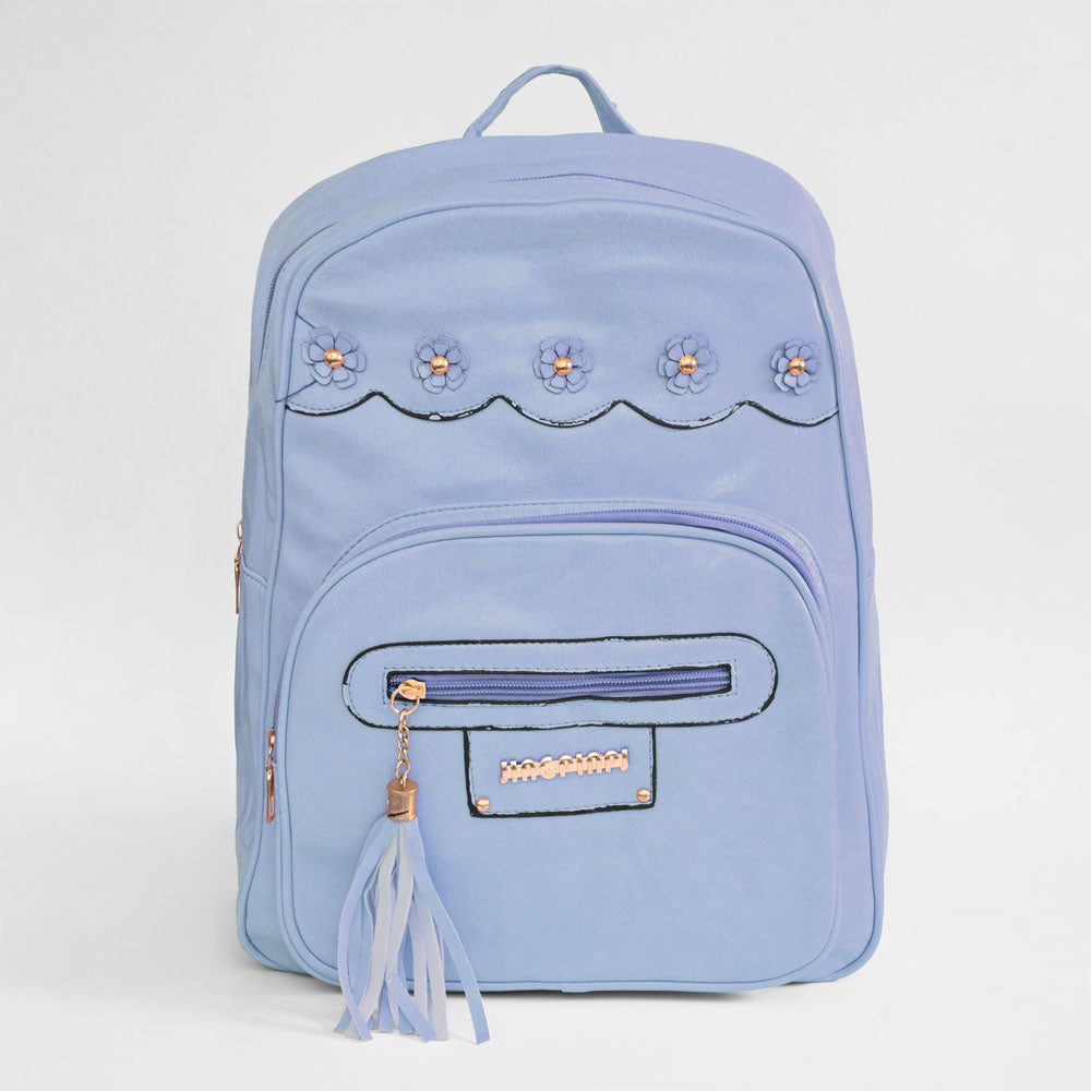 Jingpin Tassel Design Women's PU Leather Mini Backpack Hand Bag SMC Powder Blue 