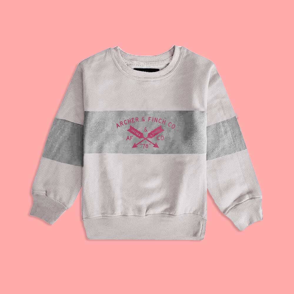 Archer & Finch Kid's Contrast Panel Printed Sweat Shirt Boy's Sweat Shirt LFS Powder Pink & Grey 3-4 Years 