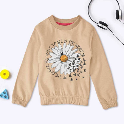Lyallpur Girl's Sun Flower Printed Terry Sweat Shirt Girl's Sweat Shirt LFS Powder Pink 2 Years 