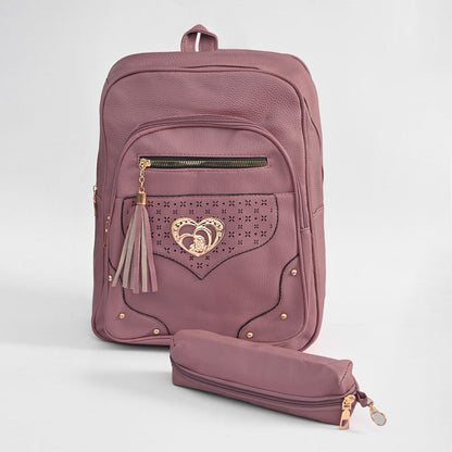 Women's Heart Design Tassel PU Leather Backpack Hand Bag SMC Powder Pink 