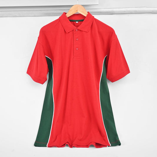 Men's Pipping Design Contrast Panel Short Sleeve Polo Shirt Men's Polo Shirt ST Red & Green M 