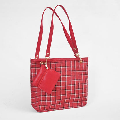 Women's Mini Check Design Shoulder Bag With Pouch bag SNAN Traders Red 