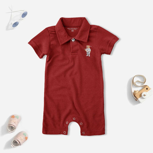 Polo Republica Bear 5 Printed Design Short Sleeve Baby Romper Romper Polo Republica Red 0-3 Months 