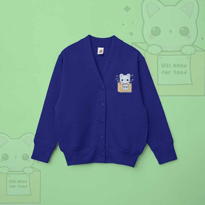 Smart Blanks Kid's Will Meow For Food Printed Fleece Cardigan Boy's Sweat Shirt Fiza Royal XS(3-4 Years) 