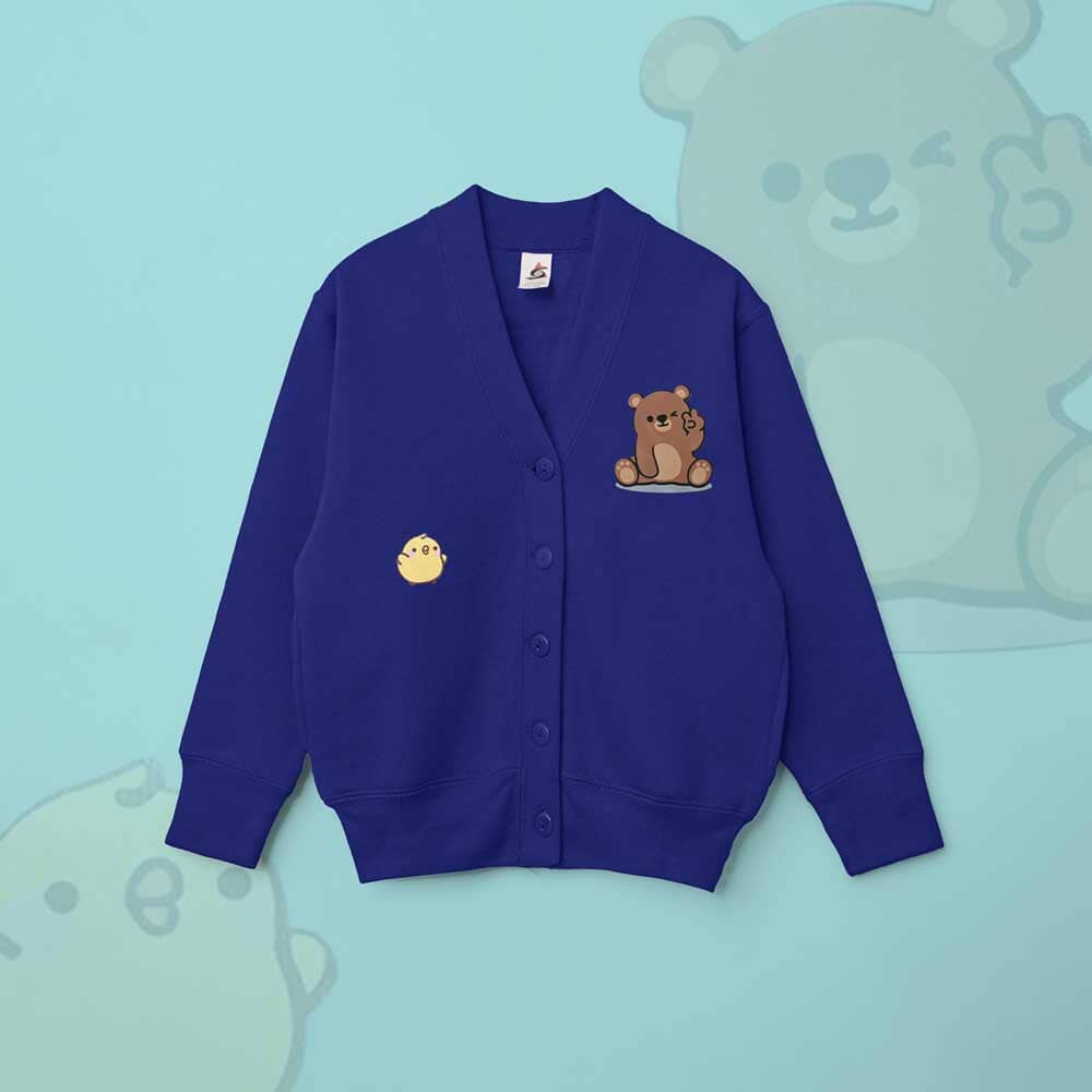 Smart Blanks Kid's Bear And Chick Printed Long Sleeve Fleece Cardigan Boy's Sweat Shirt Fiza Royal XS(3-4 Years) 