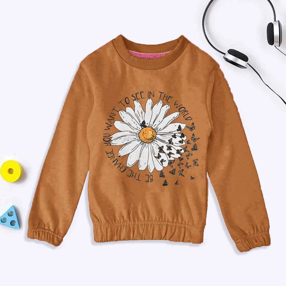 Lyallpur Girl's Sun Flower Printed Terry Sweat Shirt Girl's Sweat Shirt LFS Rust 2 Years 