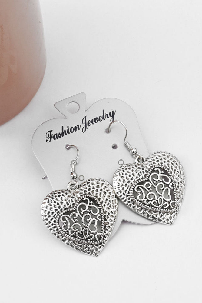 Women's Metallic Heart Shape Earrings Jewellery ALN Silver 