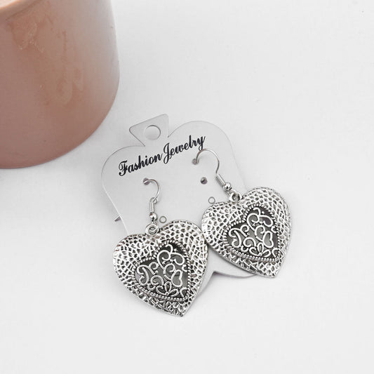 Women's Metallic Heart Shape Earrings Jewellery ALN Silver 
