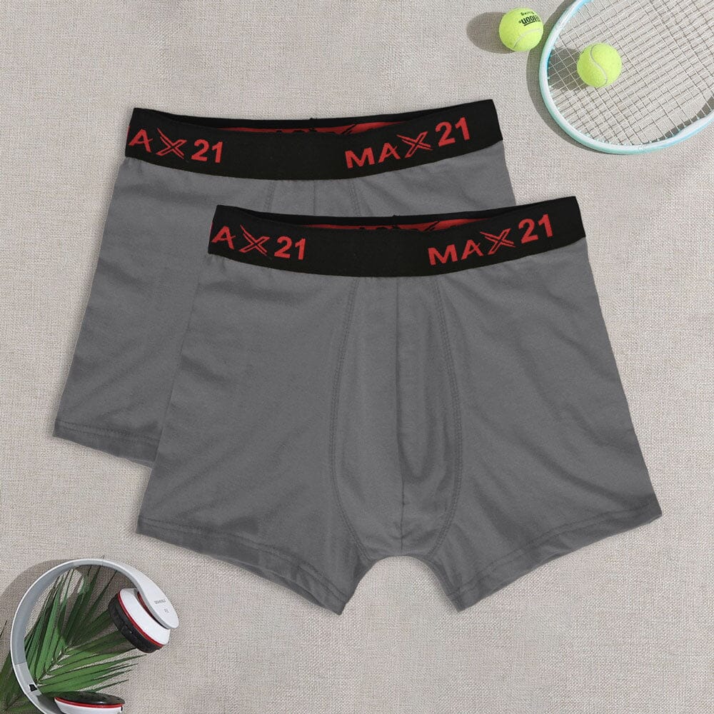 Max 21 Men's Stretch Jersey Boxer Shorts - Pack Of 2 Men's Underwear SZK Slate Grey L 