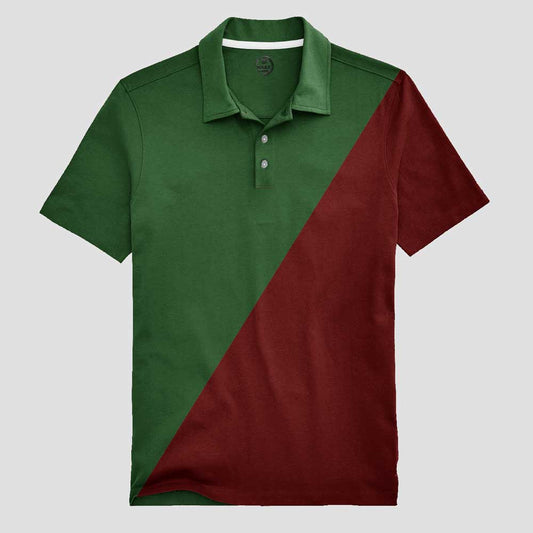 Poler Men's Amiens Contrast Color Polo Shirt Men's Polo Shirt IBT Green & Maroon S 